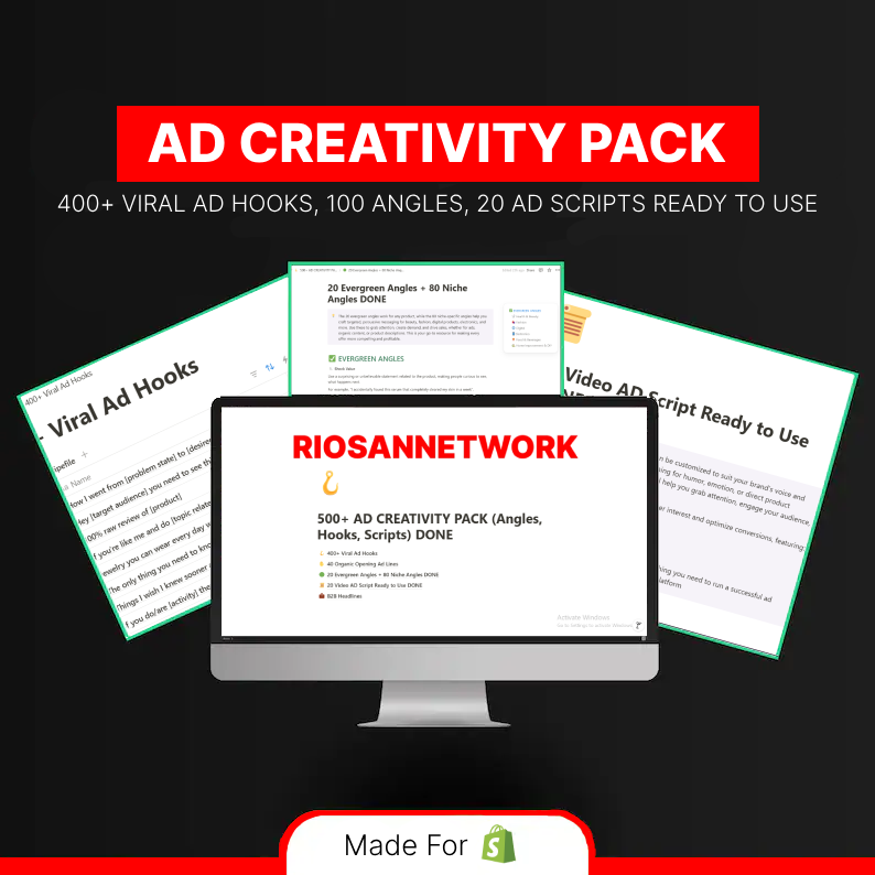 500+ Ad Creativity PACK (Angles, Hooks, Scripts)